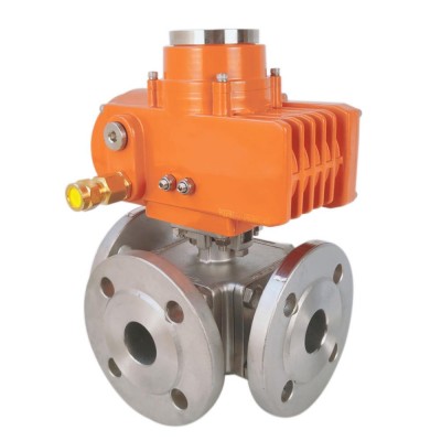 3 Way Double Flanged Stainless Steel Ball Valve With Explosion Proof Electric Actuator